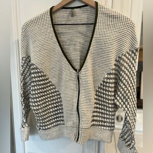 Love, Zoey V-Neck Zip-Up Sweater Cardigan - Cream and Gray
